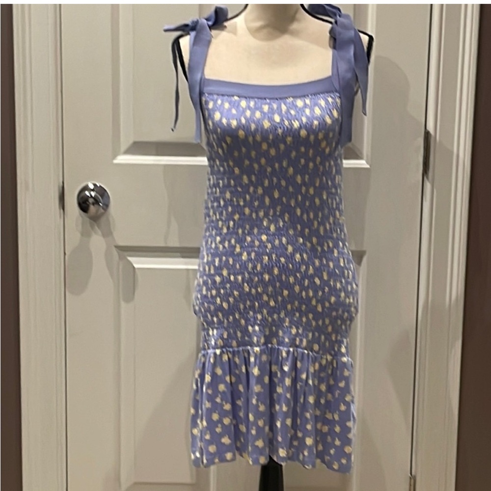 French Connection Peony-Doria Eco Ruched Dress In Paradiso Blue Multi - Picture 4 of 8